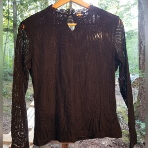 Sheer T Shirt Shshdhzx Black Goth Long Sleeve Lace Keyhole Collar Medium Mesh